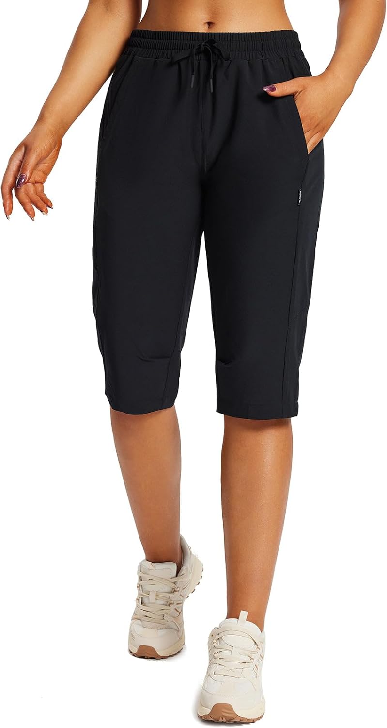 baleaf Women's 15" Long Shorts Below The Knee Capri Hiking Cargo Shorts Lightweight Quick Dry Elastic Waist for Casual