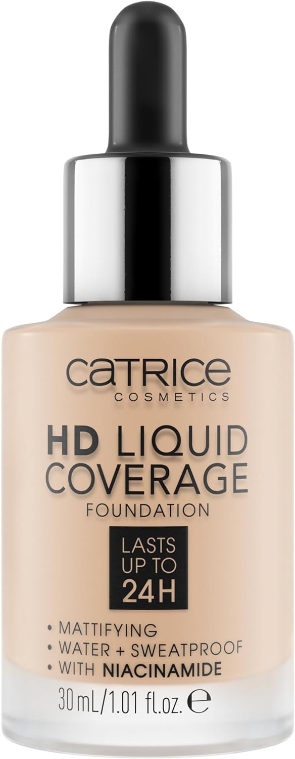 Catrice HD Liquid Coverage Foundation, No. 010, Nude, Long-Lasting, Matte, for Blemished Skin, Vegan, Oil-Free, Waterproof, Paraben-Free, Pack of 1 (30 ml)