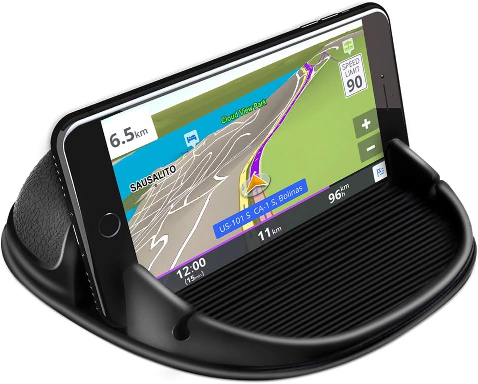 Cinati Car Phone Holder, Car Phone Mount Silicone Vehicle Pad Mat for Various Dashboards, Slip Free Desk Phone Stand Compatible with iPhone, Samsung, Android Smartphones, GPS Devices and More, Black