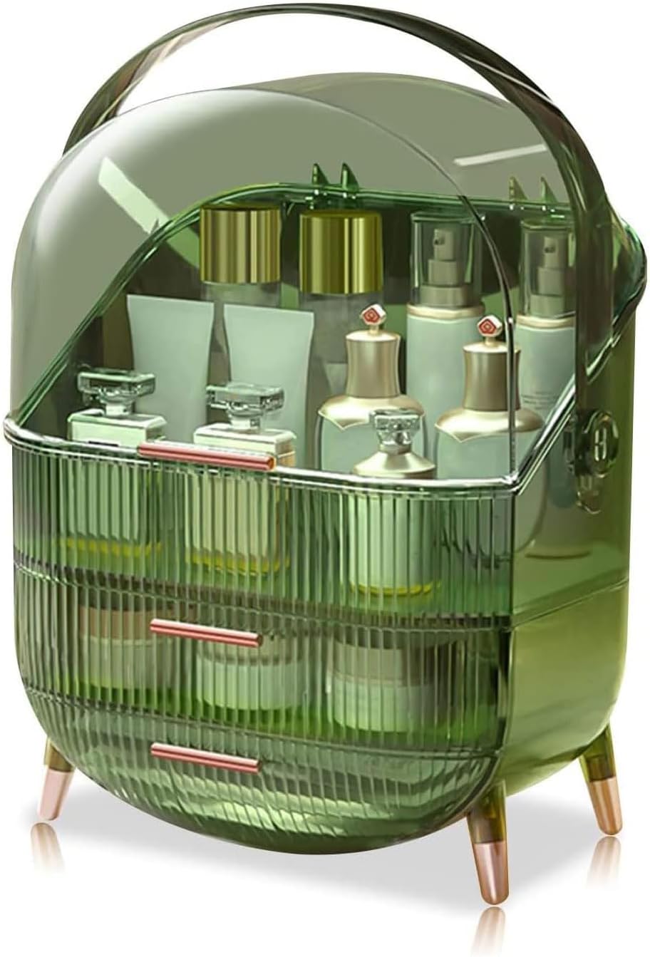 Neo Pink Three Layer Cosmetic Makeup Vanity Beauty Storage Organiser Skincare Display Box Case Holder (Transparent Green)