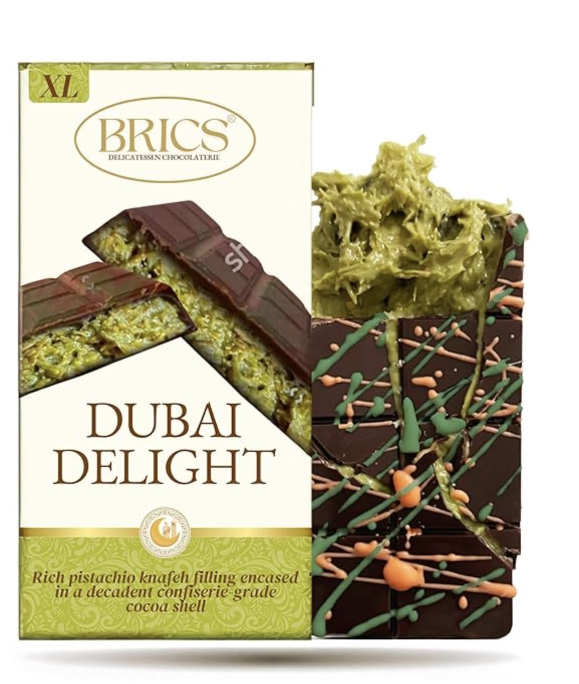 Signature XL Dubai Chocolate Bar Pistachio, Loaded With Crunchy Roasted Kataifi Knafeh and Italian Pistachio Cream (XL (7oz/200g))