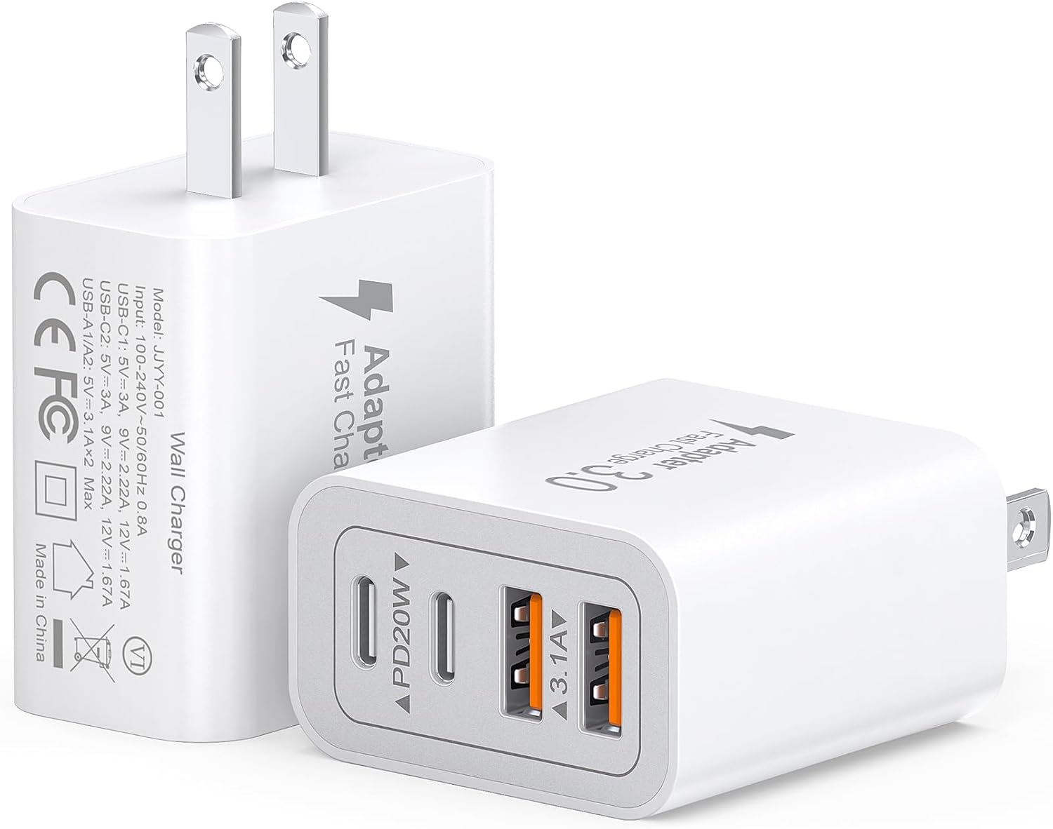 40W USB C Charger Block, 2-Pack 4-Port Type C Fast Charging Brick Dual PD&QC Wall Plug Adapter Compatible for iPhone 15/15 Pro/ 15 Pro Max/14/13/12, iPad, Airpods, iwatch, Samsung Galaxy