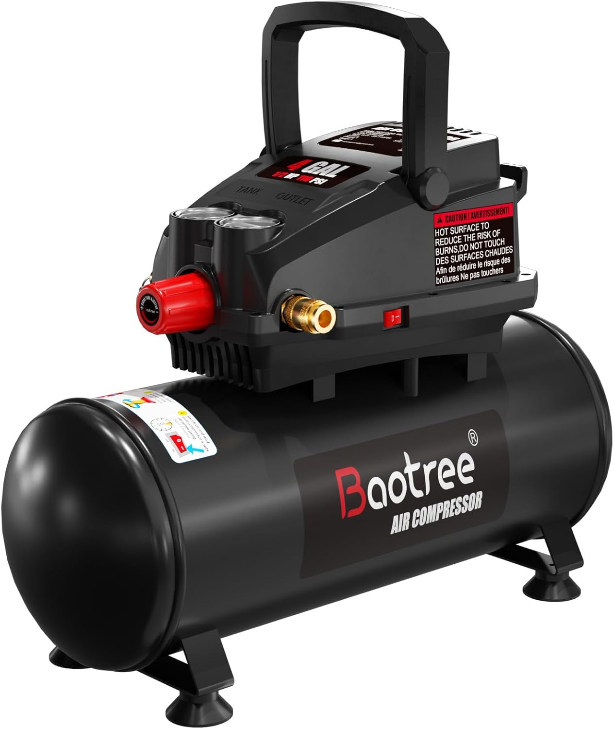 Portable Air Compressor, 4 Gallon Max 110PSI Oil Free Air Compressor Tank, 0.5HP Motor 0.6SCFM@90 PSI,1.0SCFM@40PSl Garage Air Compressors for Car Repair, Spray Painting, Woodwork Nailing