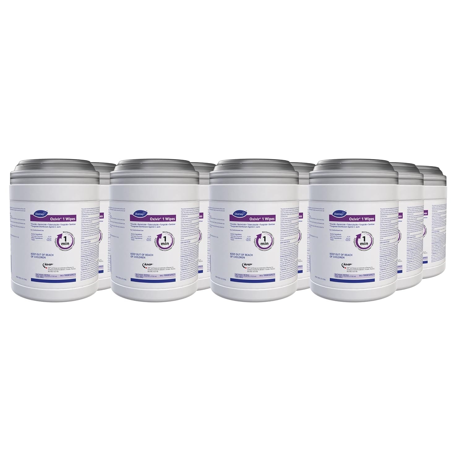 Oxivir Diversey 1 100850923 Disinfectant Cleaning Wipes, Pre-Moistened with Accelerated Hydrogen Peroxide AHP, Unscented, 160 Standard 6x7-Inch Wipes, 1-Canister (Pack of 12)