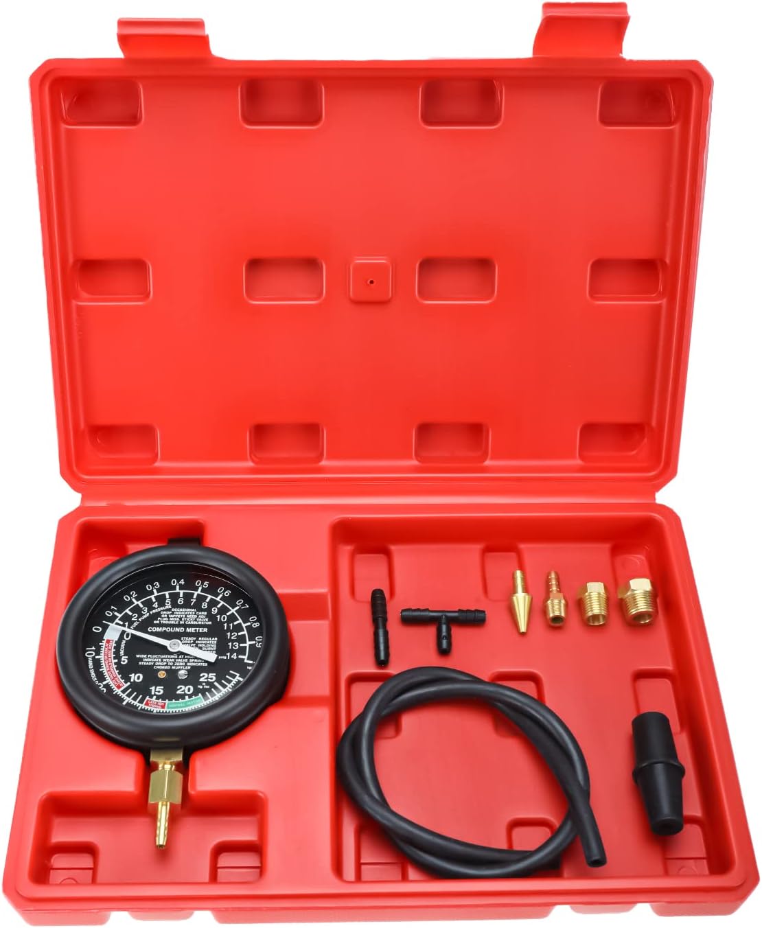 FreeTec Vacuum Gauge, 10 PSI 70cmHg Low Pressure Fuel Pump Tester, Petrol Engine Carburetor Vacuum Gauge Vacuum Tester, Small Engine Fuel Pressure Tester Kit for Car Truck (Red)