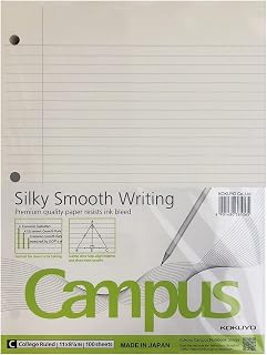 ​​Kokuyo Campus Loose Leaf Paper for 3 Ring Binders, 11” x 8-1/4”, College Ruled, 100 Sheets, Premium quality paper resists ink bleed, Made in Japan (WSG-NO-887G1)