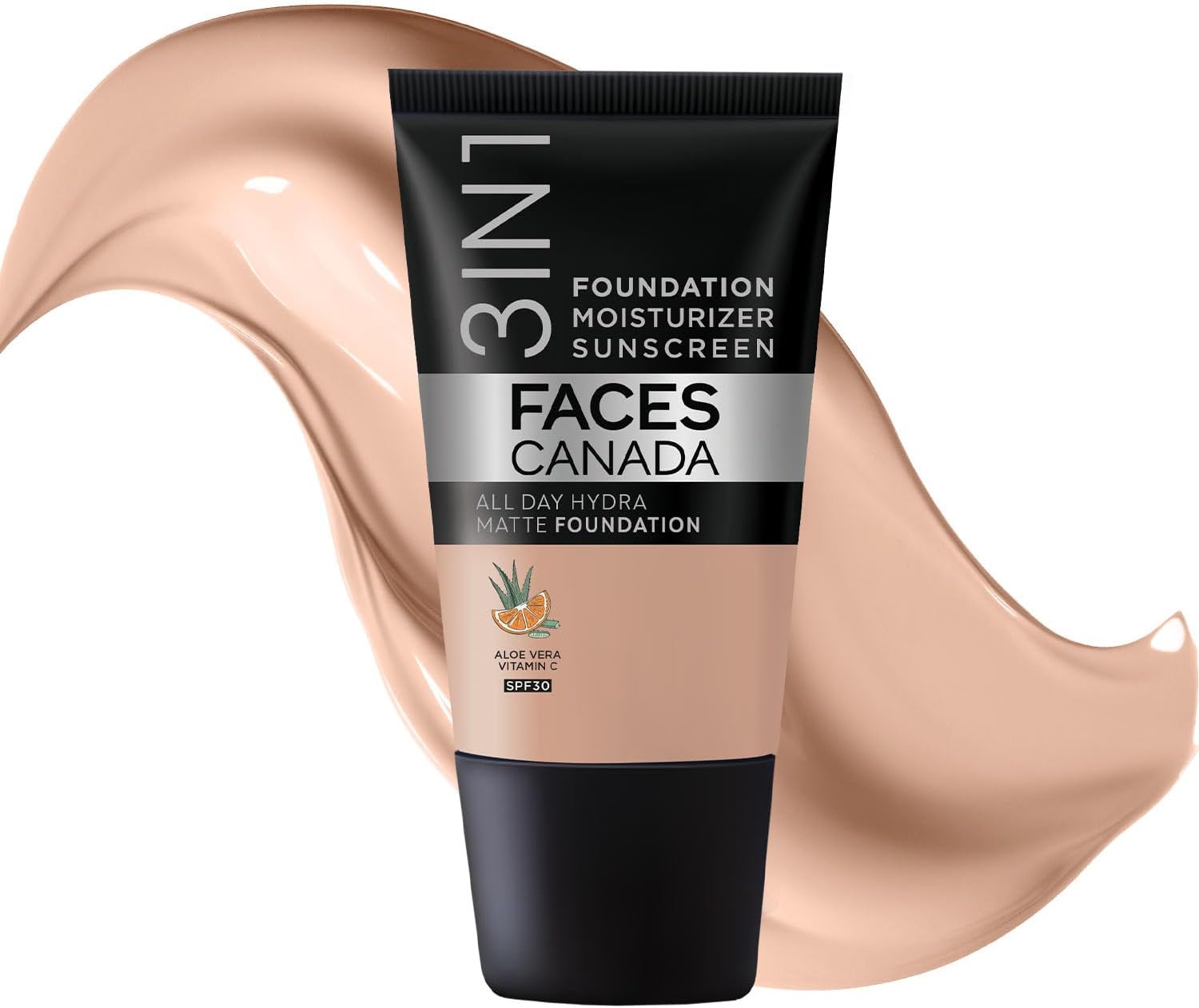 FACES CANADA All Day Hydra Matte Foundation - Mini 3in1 Foundation + Moisturizer + SPF 30 24 HR Aloe Hydration & Vitamin C 10HR Wear Medium to High Buildable Coverage Warm Natural (18 ml)