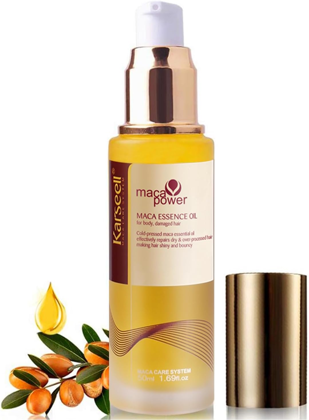 Karseell Hair Oil Moroccan Argan Oil for Hair & Skin, Cold Pressed Argan Oil Hair Oil for Dry Damaged Hair All Hair Types 50ml