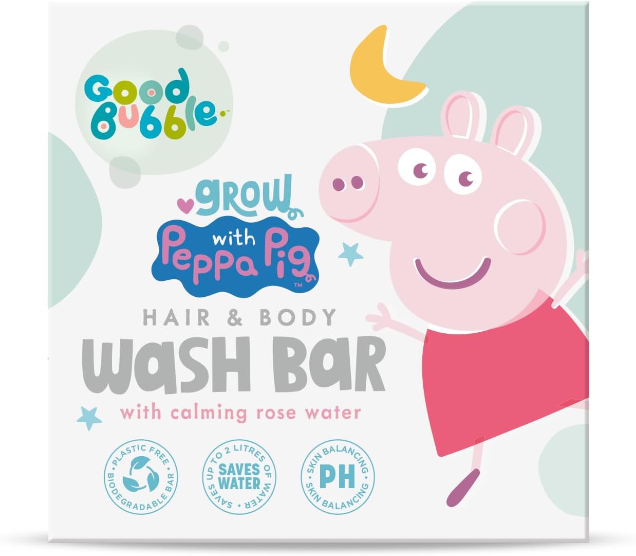Good Bubble Peppa Pig Kids Hair & Body Wash Bar With Rose Water 80g - 2-in-1 Baby Shampoo and Body Wash - Gentle, Eco Friendly, Vegan, Cruelty Free