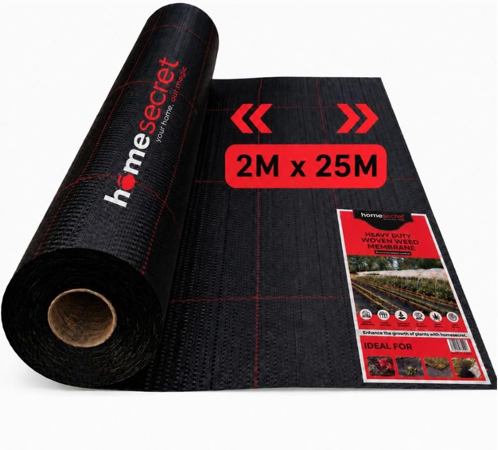 115 GSM Weed Membrane Heavy Duty - 2M x 25M Weed Control Membrane - Garden Membrane Weed Control - Weed Control Fabric - Landscape Fabric, Weed Barrier Fabric, Weed Matting - Black