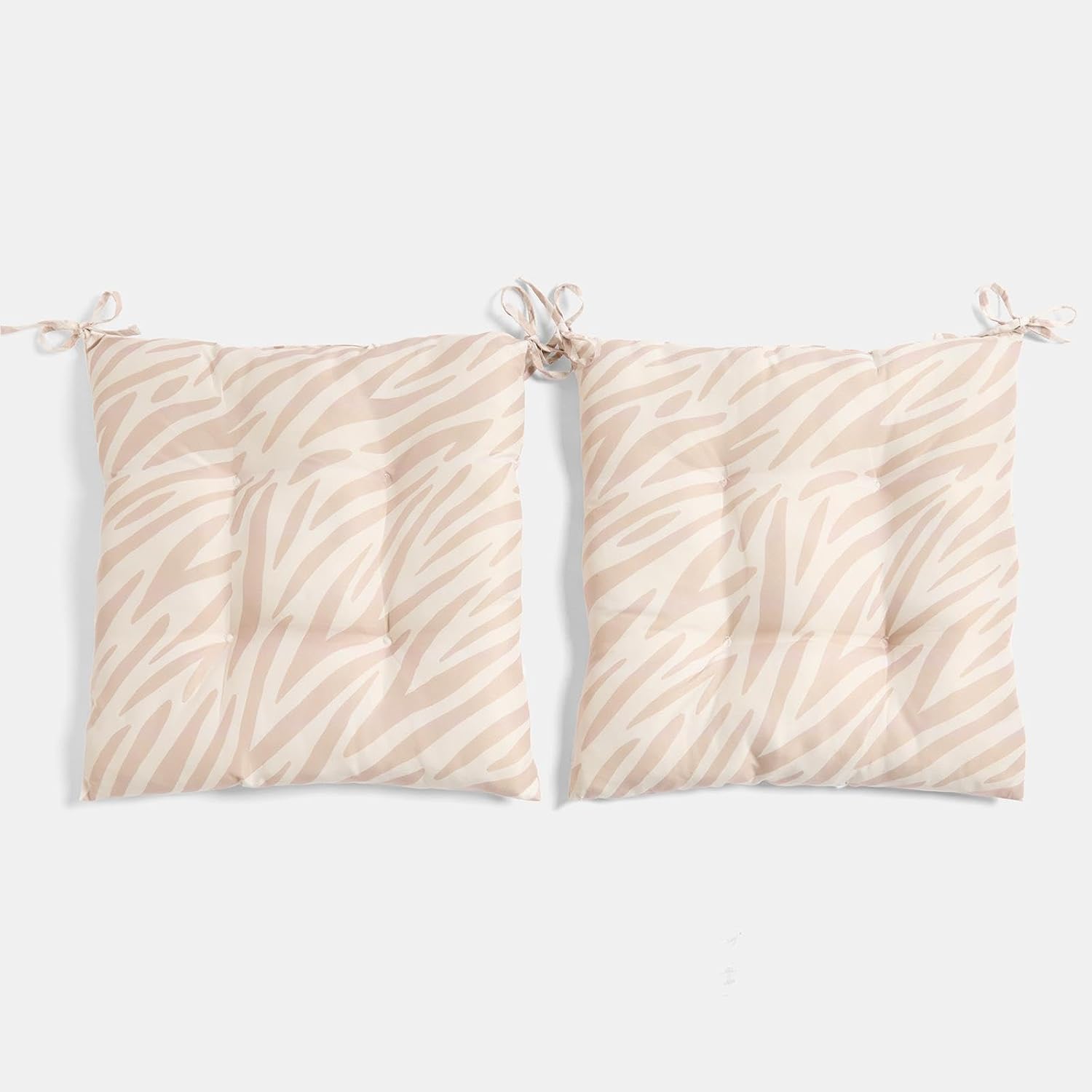 OHS 2 Pack Garden Chair Cushion Outdoor Seat Pads Zebra Print, Soft Comfy Outdoor Cushions with Ties for Garden Furniture Bistro Chairs Kitchen Dining Chair Seat Pads, Natural - 40 x 40cm