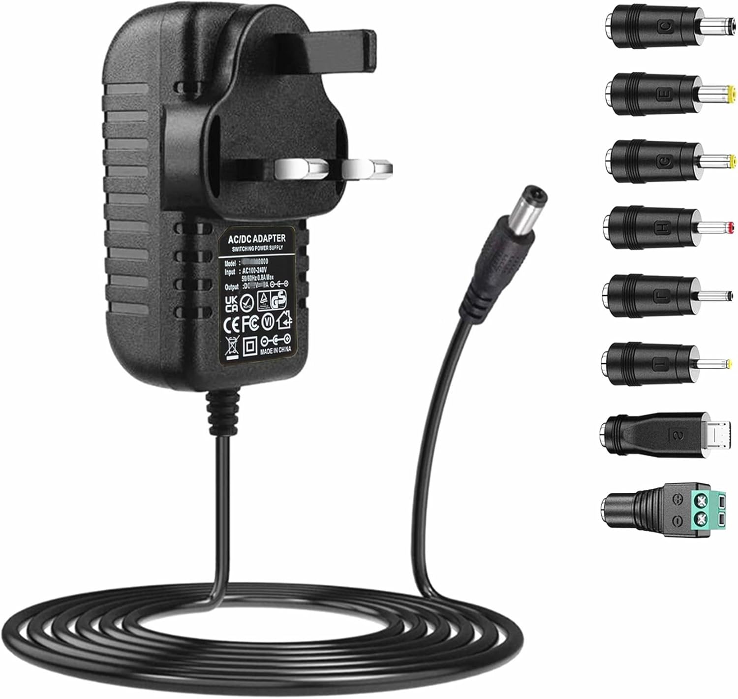 AC adapter 15V 1A power supply with 8 changeable DC plugs AC230V to DC15V 1000mA 800mA 500mA 400mA 200mA 100mA power adapter cord 15volt inverter converter transformer AC-DC adapter 15v