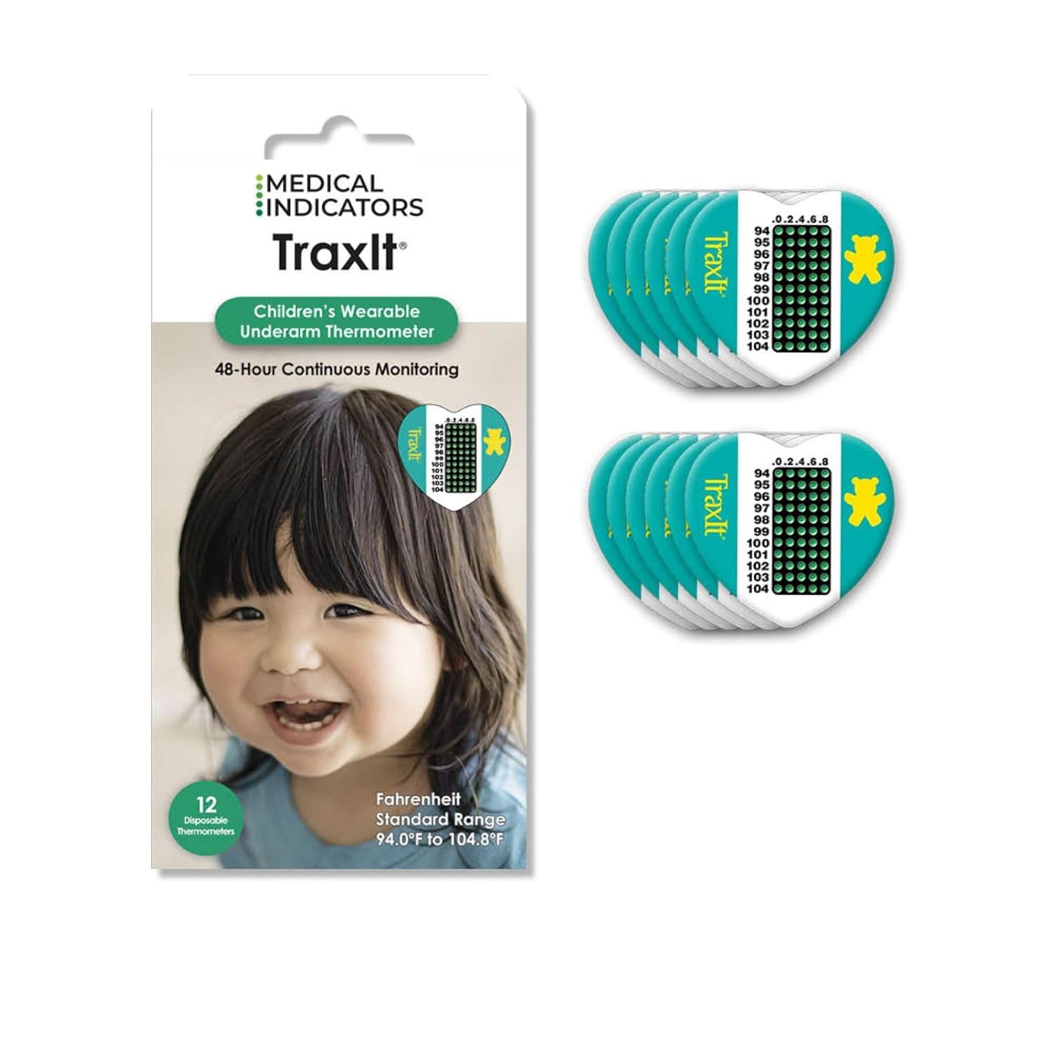 Smart Children’s Axillary Thermometer, Continuous Read, Single-Use Pediatric Thermometers for Kids, Babies, Toddlers, Infants, Accurate, Disposable Fever Temperature Strips, Fahrenheit, 12 Pack