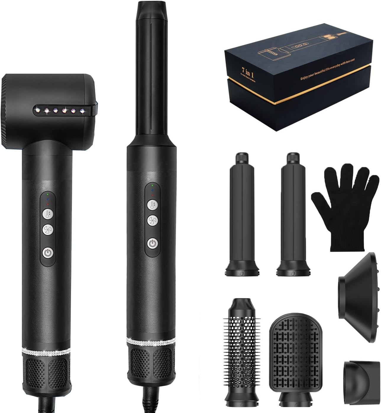 Hair Dryer Brush,7 in 1 Auto Air Curling Iron Set 3 Temperature 1000W Powerful Negative Ionic Hair Styler, 60000RPM Air Styler, Multi-Hair Styling Brush,Left&Right Magic Hair Curler