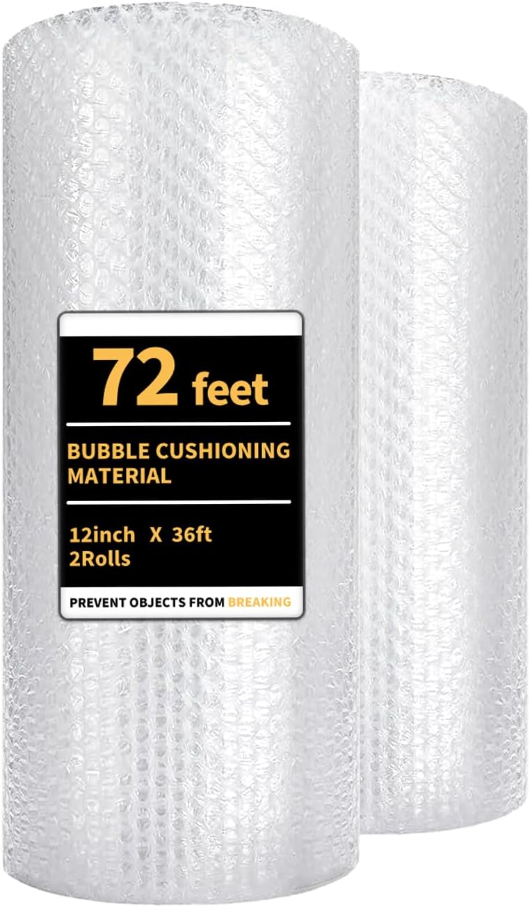 Bubble Cushioning Wrap 2 Pack 12 Inch x 72 ft Bubble Wrap for Packing,Moving Boxes and Shipping for Your Business,Perforated Every 12 in.Suitable for Filling Packaging Boxes.