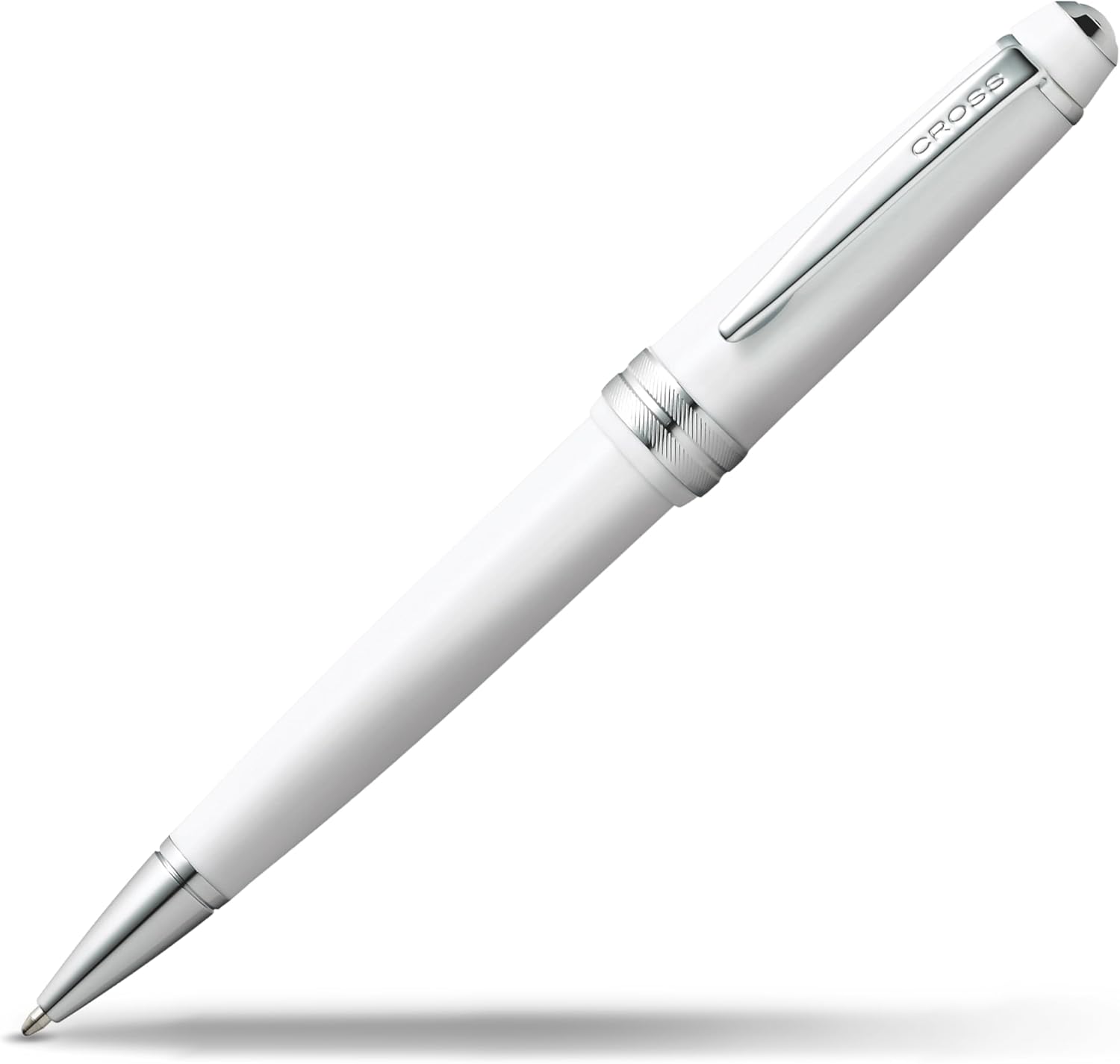 CROSS Bailey Light Refillable Click-Off Cap Plastic Ballpoint Pen with Resin Finish, Medium Ballpoint, includes Premium Gift Box and Black Cartridge, 1 Pack, Polished White