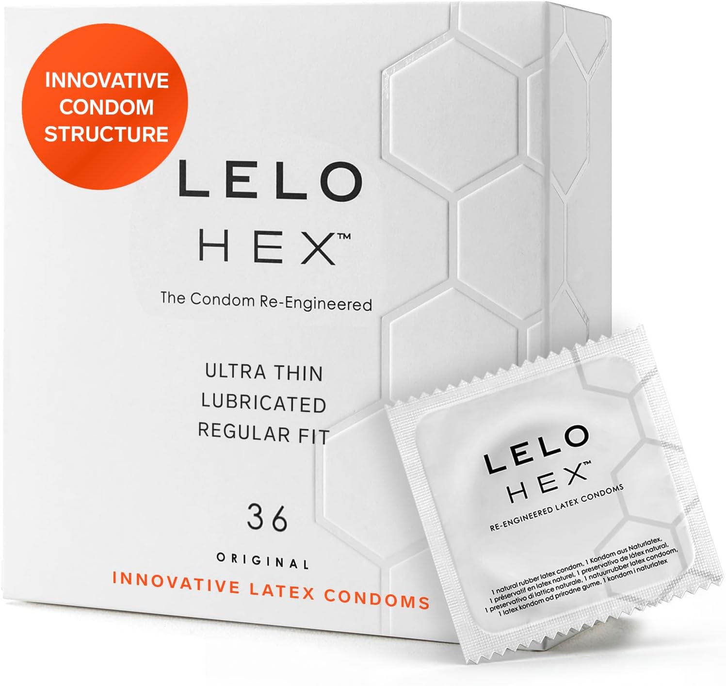 LELO HEX Original - Ultra Thin Condoms, Increased Strength, 36 Pack | This ultra thin condom offers increased strength without reducing sensation, for comfortable, reliable protection.