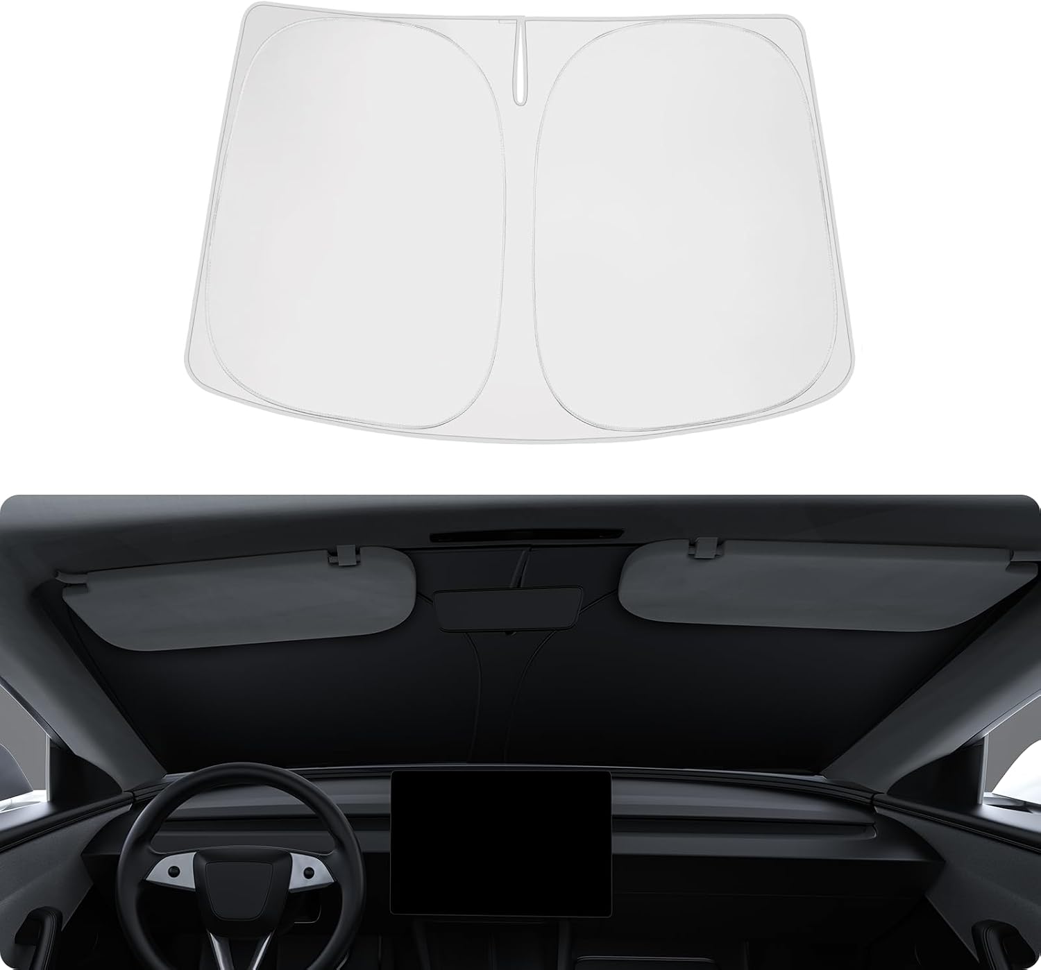 BASENOR 2017-2026 Tesla Model 3 Model Y Windshield Sunshade, Folding Front Window Sun Shade Full Cover, Heat UV Protection Visor Accessories (Fit Model 3 Highland & 2025 2026 Model Y Juniper)