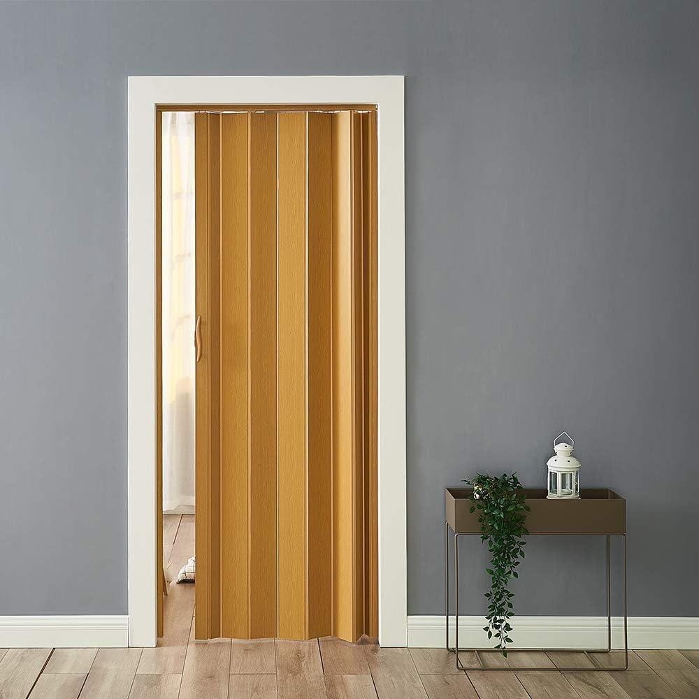 PVC Folding Door, Internal Plastic Folding Concertina Door with Gloss Acrylic Widths 820 * 2030 * 6mm, with Panels Magnetic Locks (Yellow)
