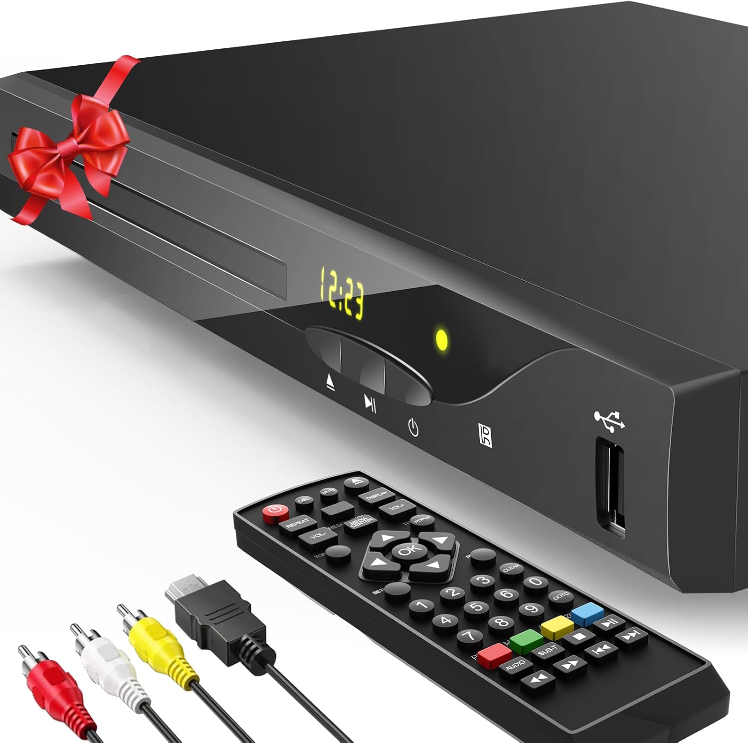 Blu Ray DVD Player, 1080P Home Theater Disc System, Play All DVDs and Region A 1 Blu-Rays, Support Max 128G USB Flash Drive + HDMI/AV/Coaxial Output + Built-in PAL/NTSC with HDMI/AV Cable