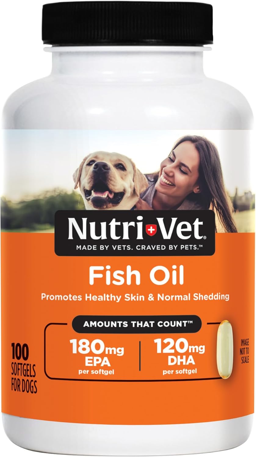 Nutri-Vet Fish Oil Supplement for Dogs, Omega 3, Fish Oil for Dogs, Pet Supplies, Pet Vitamins and Supplements, EPA DHA Formula, Puppy Vitamins, Shed Control, New Puppy Essentials, 100 Count