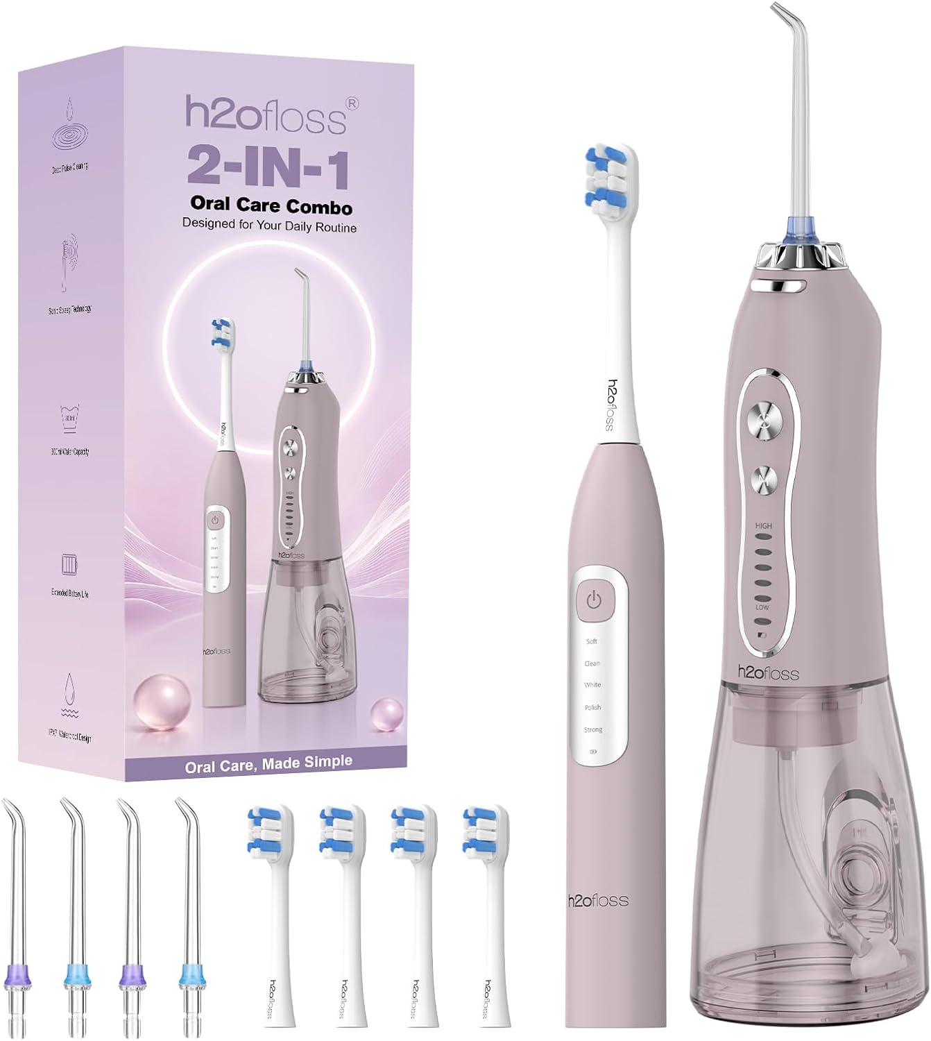 H2ofloss Electric Toothbrush and Water Flosser Combo, 2-in-1 Oral Care Kit