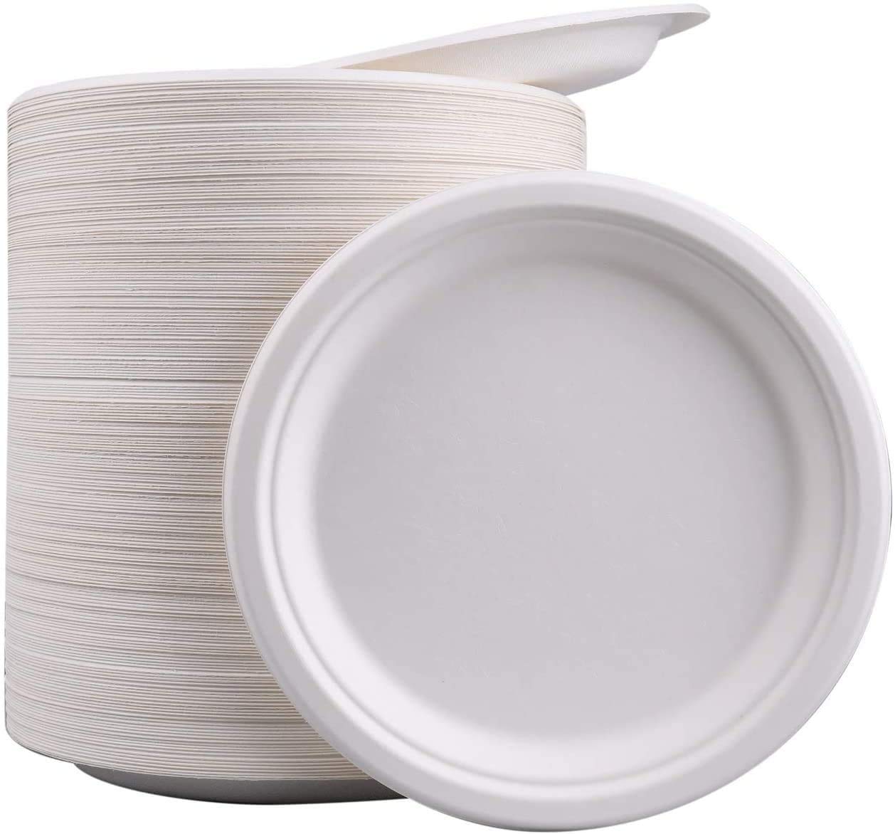 Pack of 50, Large Premium Quality Strong Plates, Super Rigid Bagasse Plates Biodegradable & Compostable ECO Friendly Dinner Party Plates 9 inch Perfect for Everyday USE Party Picnic BBQ