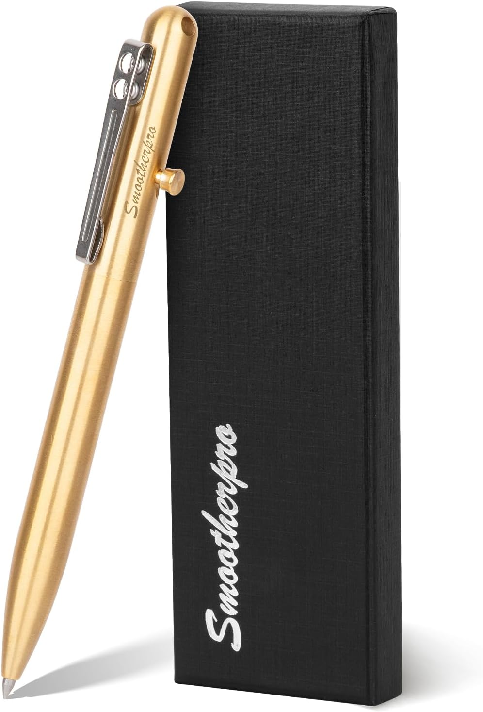 SMOOTHERPRO Ballpoint Pen | Solid Brass Bolt Action Pen | Compatible with Parker Refill | Stainless Steel Pen Clip Heavy Duty | for Tremor Parkinson Arthritic Business (SP02N) | Color Natural