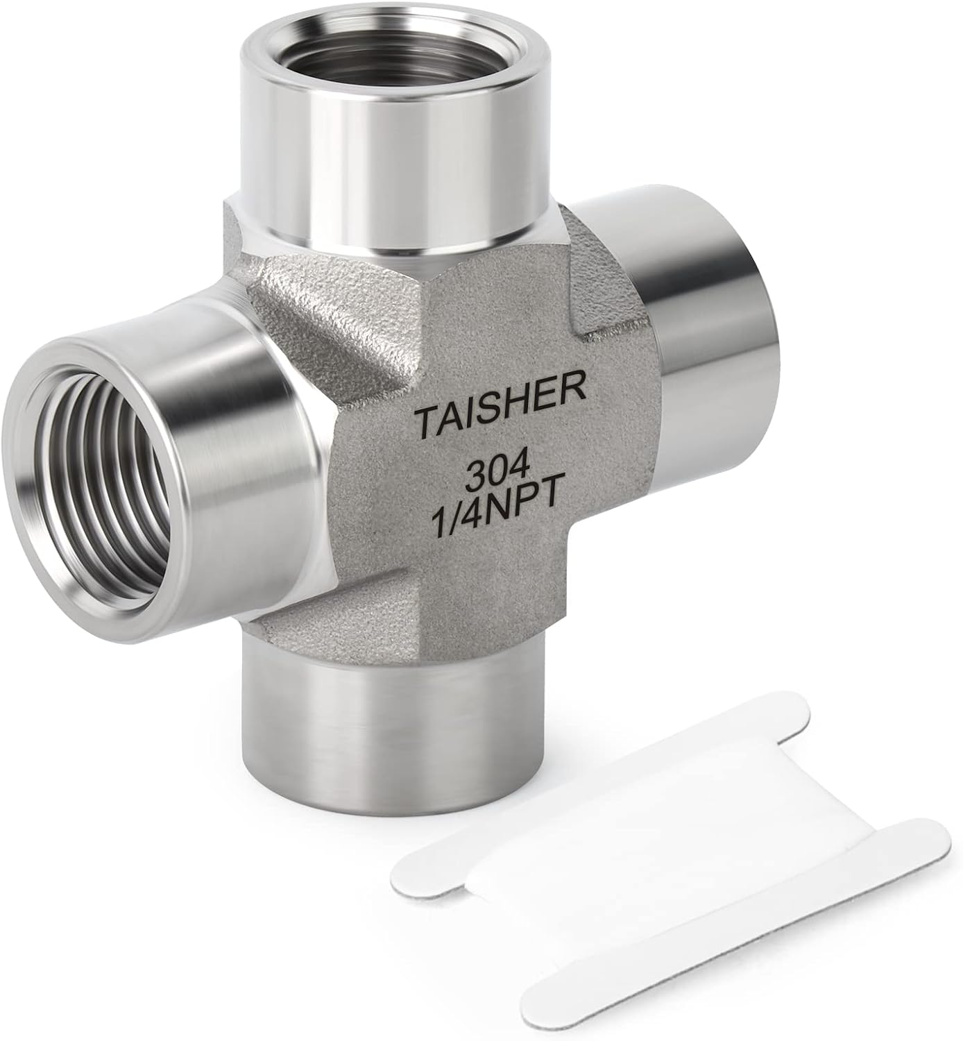 TAISHER 1PCS Forging of 304 Stainless Steel 4 Way Pipe Fittings, 1/4" x 1/4" x 1/4" x 1/4" NPT Female Pipe Fittings