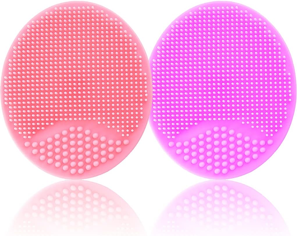 Baby Bath Brush, Baby Cradle Cap Brush, Silicone Massage Brush, Silicone Scrubbers Exfoliator Brush, Baby Skin Scrubbers Essential for Dry Skin, Cradle Cap and Eczema 2 Pack (Small-Pink&Purple)