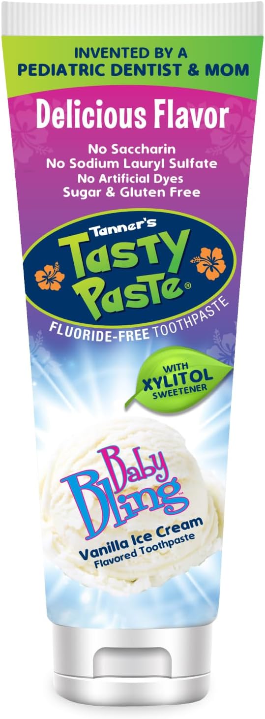 Tanner's Tasty Paste Baby Bling Fluoride Free Toothpaste, Vanilla Flavor