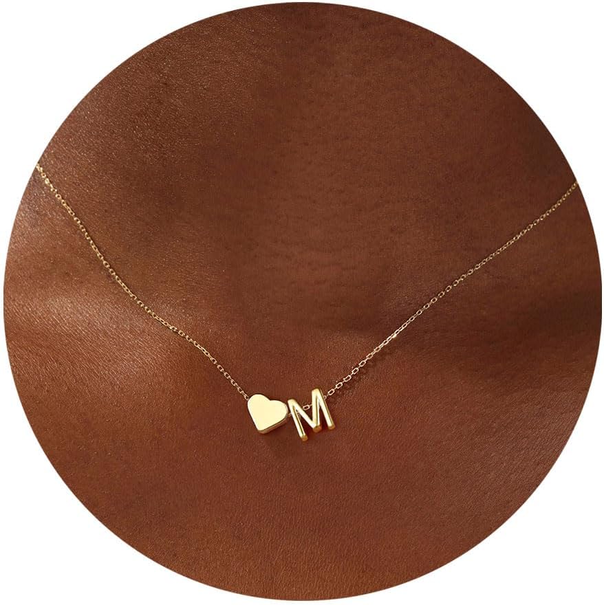 Turandoss Heart Initial Necklace for Women Teen Girls - 18K Gold Plated Letter A-Z Pendant Necklace Dainty Heart Necklaces Tiny Initial Necklaces Birthday Gifts for Women Jewelry