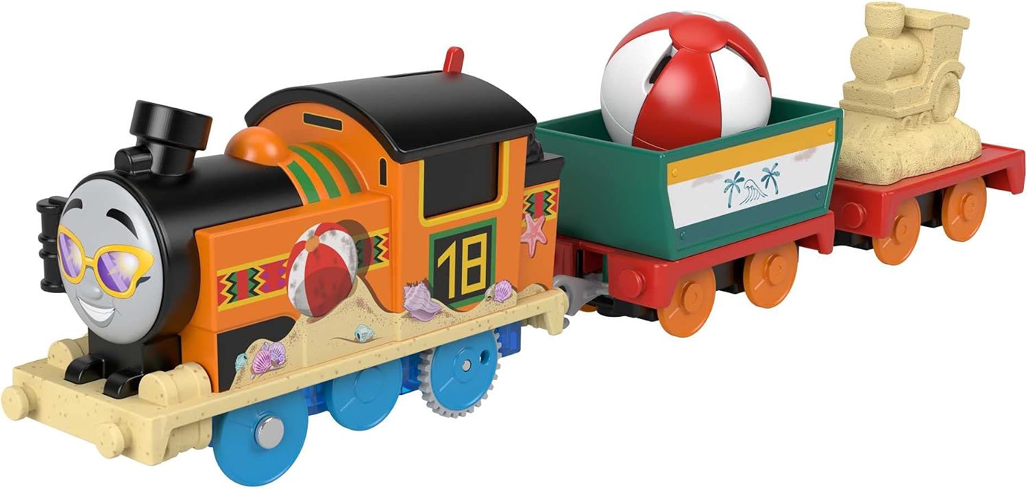 Thomas & Friends Motorized Toy Train Beachy Nia Battery-Powered Engine with Beach Ball Cargo for Preschool Kids Ages 3+ Years