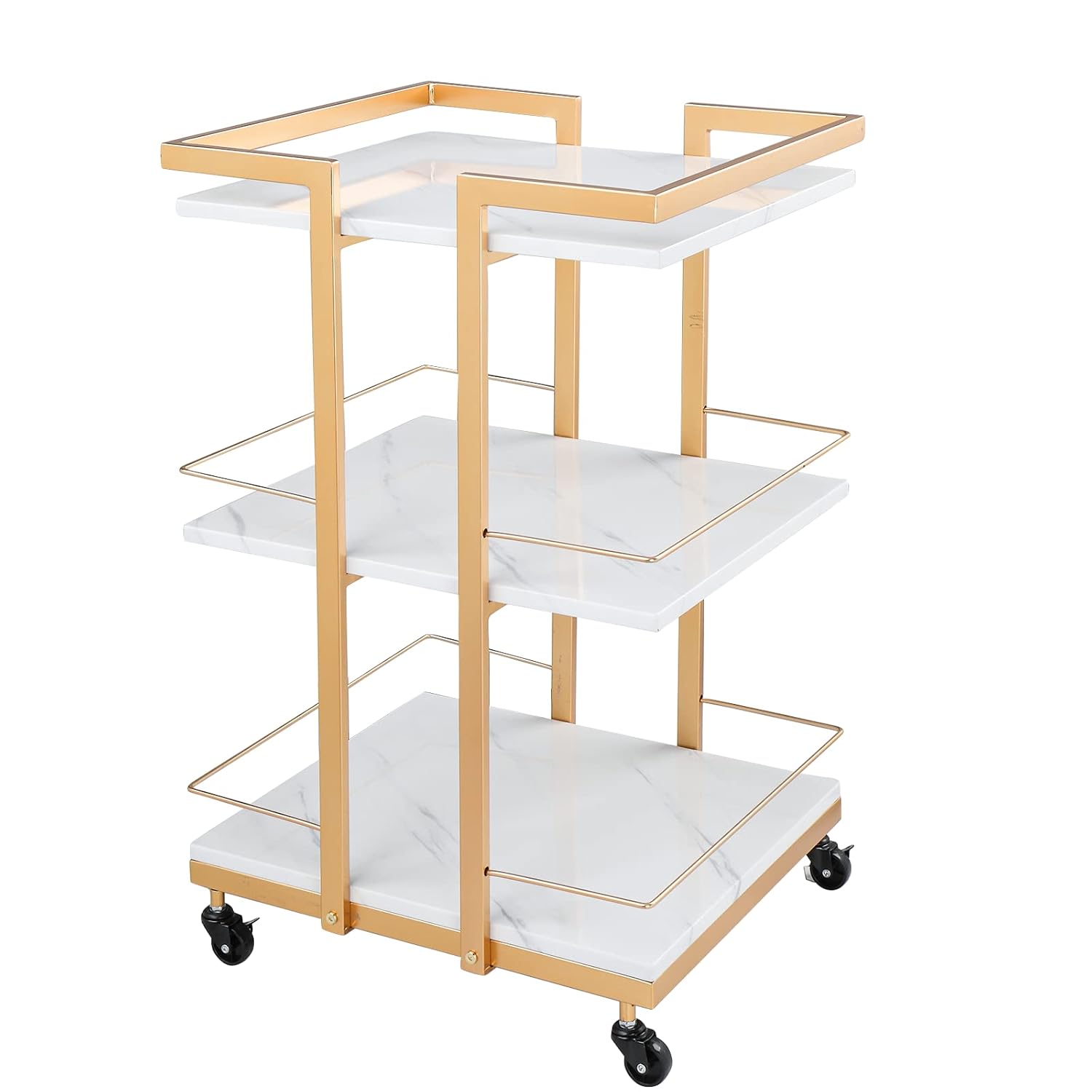 Esthetician Cart with Wheels Utility Salon Rolling Trolley, Gold Mobile Storage Organizer for Beauty Spa Cosmetology Massage, Tattoo Manicure Facial Tool Holder Station