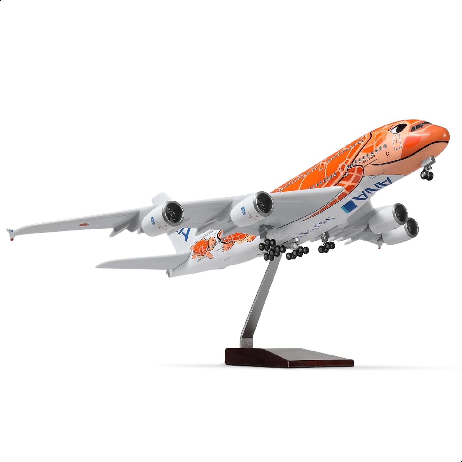 1/160 A380 for ANA Orange Turtle Airplane Model Kits for Airbus A380 Model Plane (18 inches) with Display Stand for Adult Aviation Gifts or Aircraft Collection