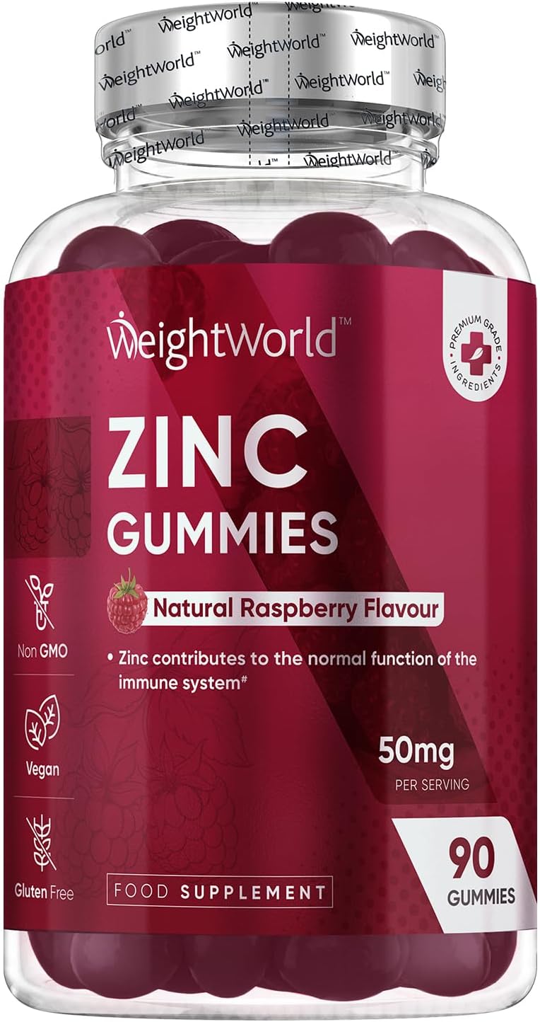 Zinc Citrate Gummies 50mg - 45 Days Supply - 90 Gummies - Zinc Supplement for Men & Women - Easy to Chew - Natural Raspberry Flavour - Vegan, Non-GMO & Magnesium Stearate-Free