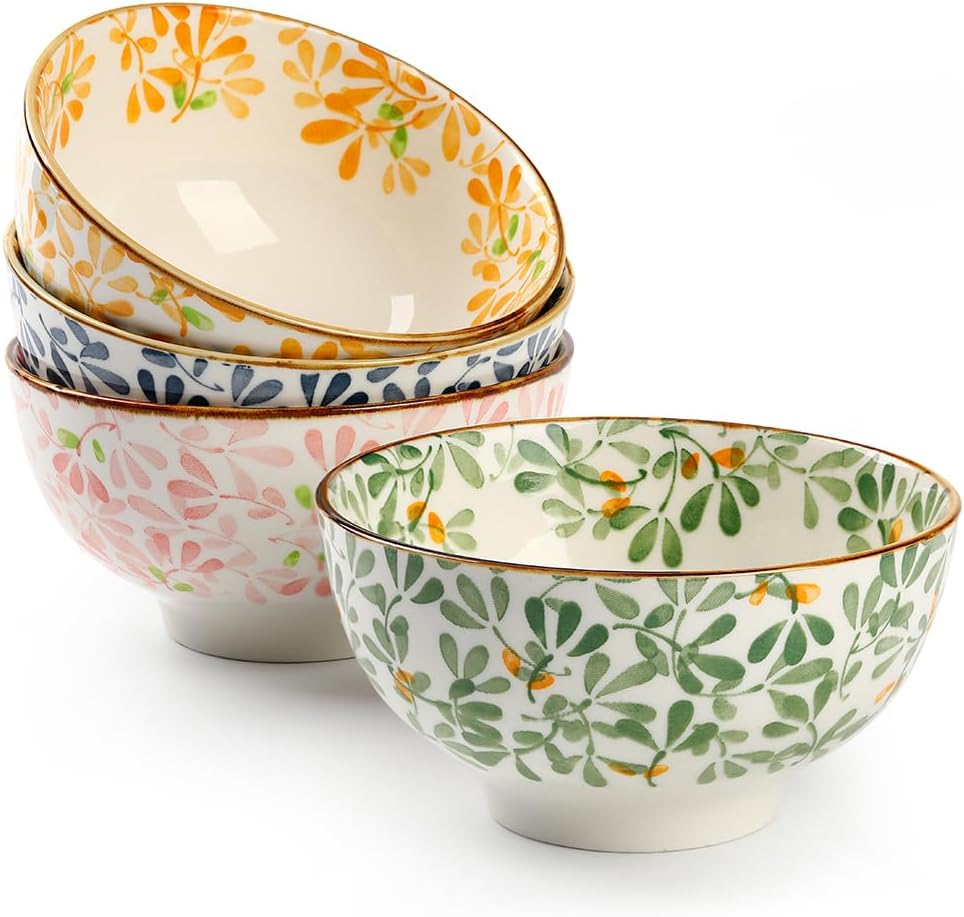 TuYines Cereal Bowls Set of 4,Ceramic Dessert Bowls, 4.75 Inch SmallBowls for Ice Cream, Rice, Soup, Dessert, Microwave and Dishwasher Safe