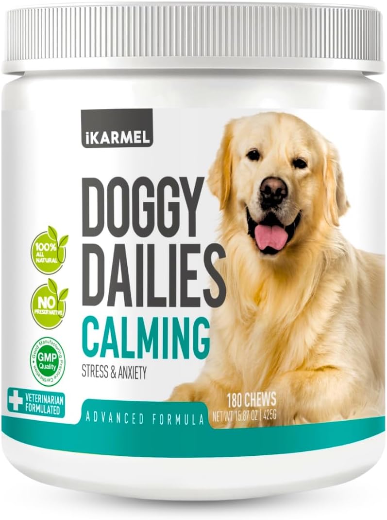 Doggy Dailies | Dog Calming Products | Anxiety Support | Anti Stress & Nervous Treats | 180 Dogs Chew Supplements | Calm in 4-6 Weeks