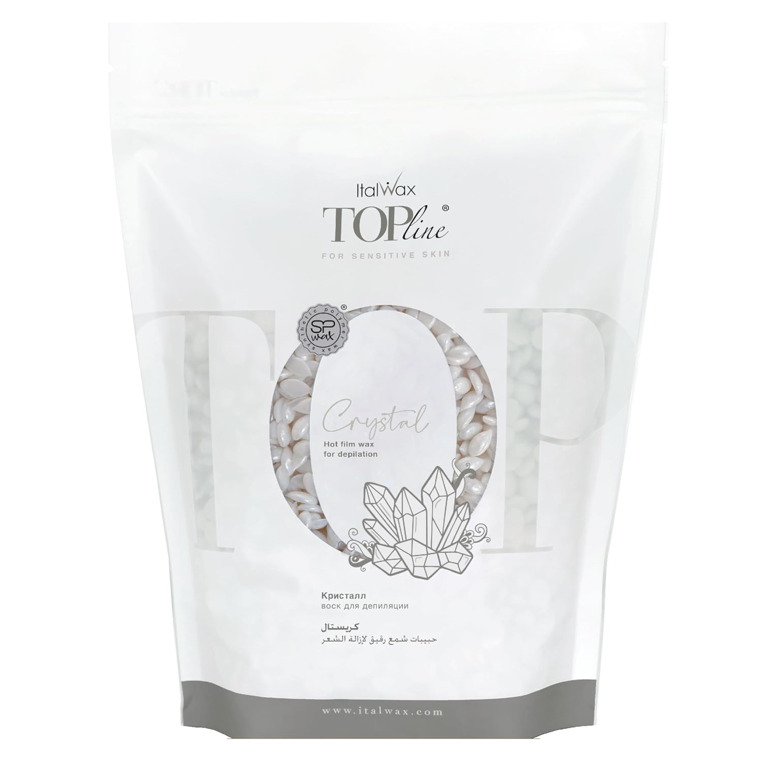 Italwax Top Line Crystal Hard Wax Beads 1.65 lb (750 g) – Transparent Fast-Setting Jelly Wax with Floral Fragrance for Bikini & Underarms, Strong Grip, Professional Use – Made in Italy.