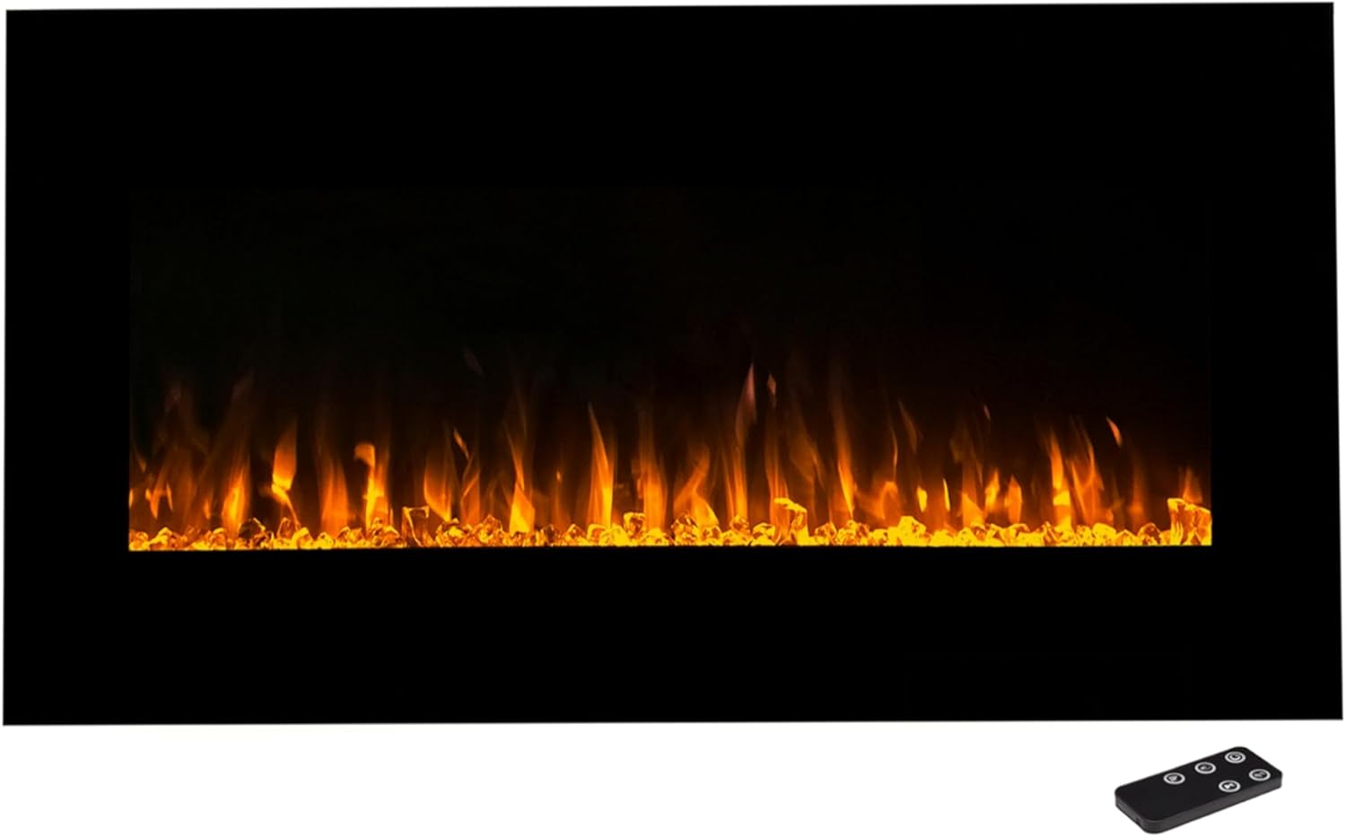 Northwest Wall Mounted Electric Fireplace Heater - Adjustable LED Flames 36 Inch Wall Mounted Fireplace Heater with Remote Control Timer, Heat, and Brightness (Black)