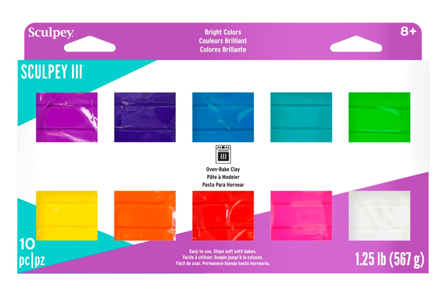 Sculpey III® 10 Bright Colors of Polymer Oven-Bake Clay, Non Toxic,1.25 lbs., great for modeling, sculpting, holiday, DIY, mixed media and school projects. Perfect for kids and beginners!