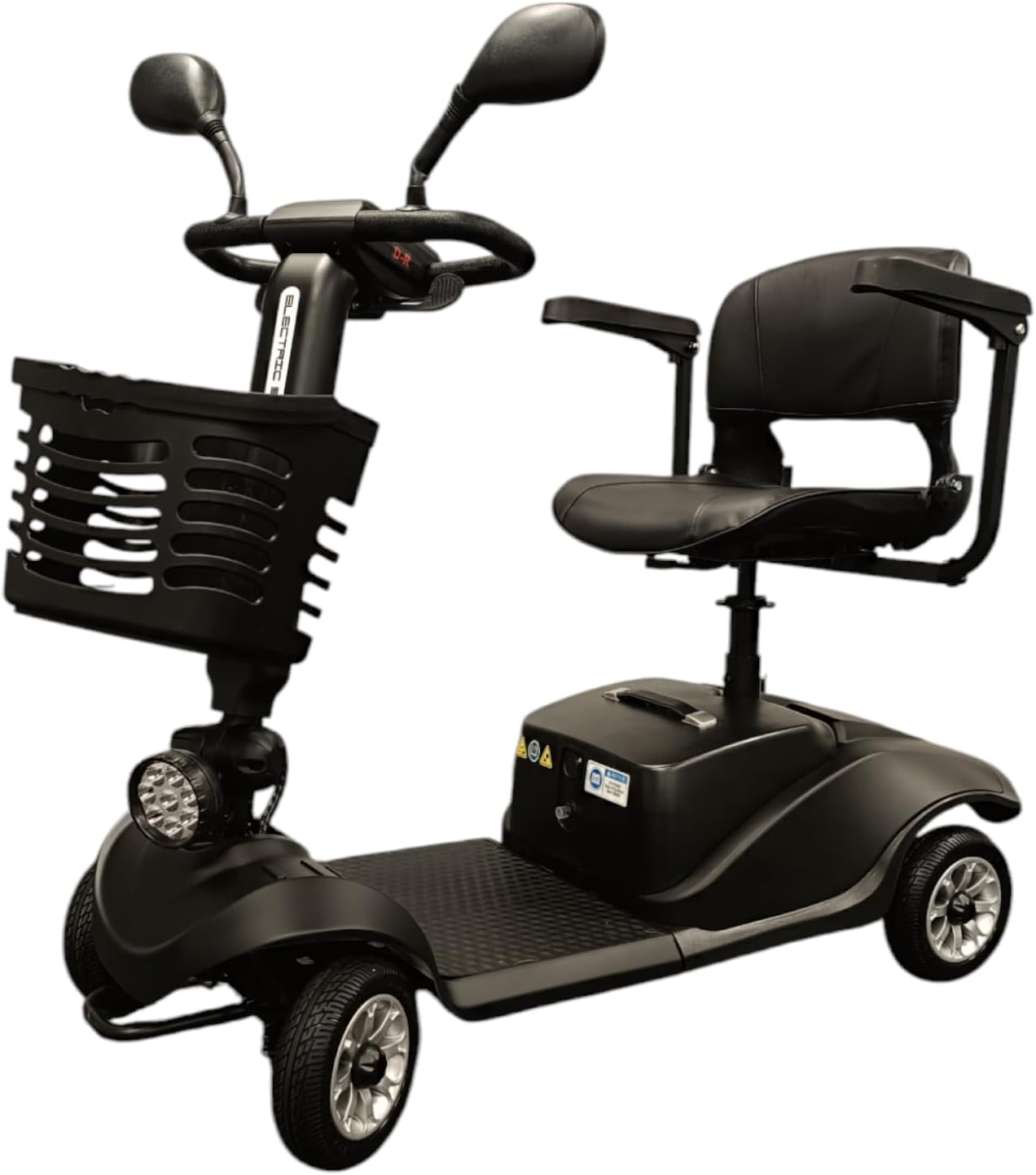 Mobility Scooter Folding Pavement Legal Travel Li-ion Detachable Battery Black with Basket and LED Light 2025 Model 20Ah