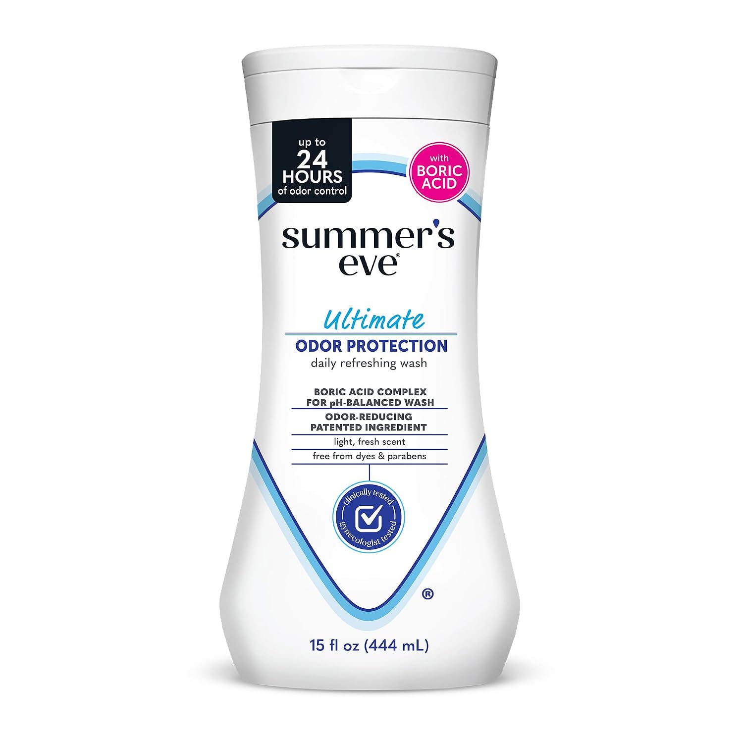 Summer's Eve Ultimate Odor Protection Daily Feminine Wash, pH-Balanced Formula Body Wash for Women with Boric Acid Helps Control Vaginal Odor, 15 Fl Oz
