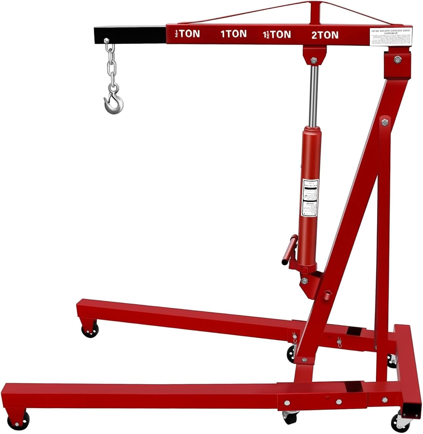 Hydraulic Engine Crane, 2 Ton Capacity, Foldable Design with 6 Casters for Easy Mobility, Perfect for Automotive Repair and Maintenance