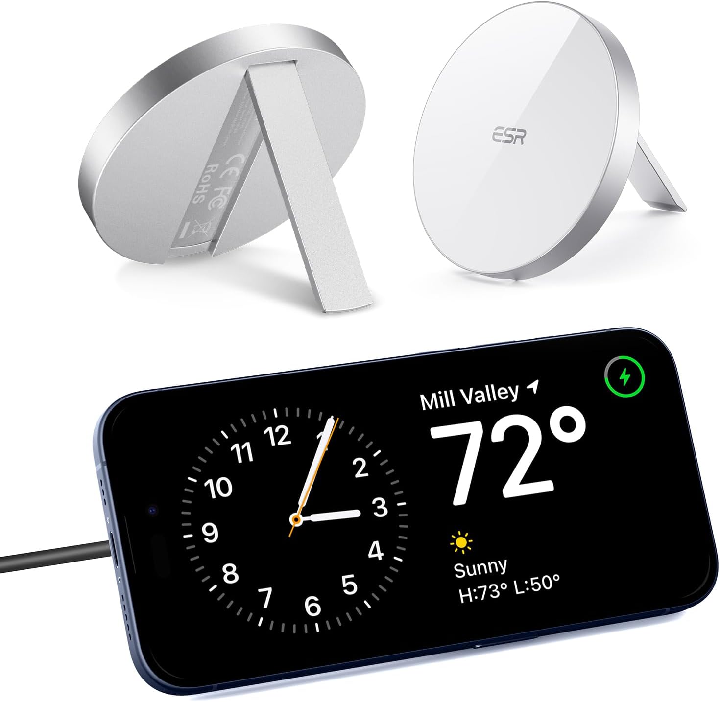 ESR Wireless Charger for MagSafe Charger, Kickstand Magnetic Charger,Compatible with MagSafe Stand for iPhone 17/16/15/14/13/12 Series,AirPods 4, with 5 ft Removable Cable, White
