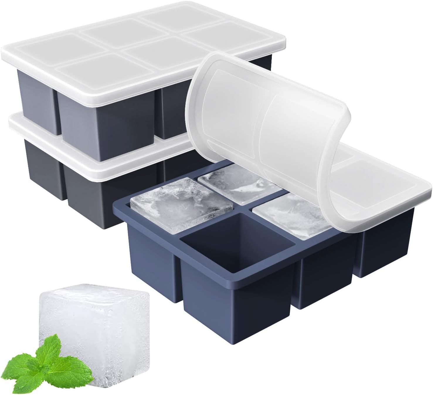 Large Ice Cube Tray for Whiskey: FDDBI Big Square Ice Cube Maker for Cocktail - 3Pack Silicone Old Fashioned Ice Cube Trays - 2inch Huge Cubed Ice Trays for Whisky