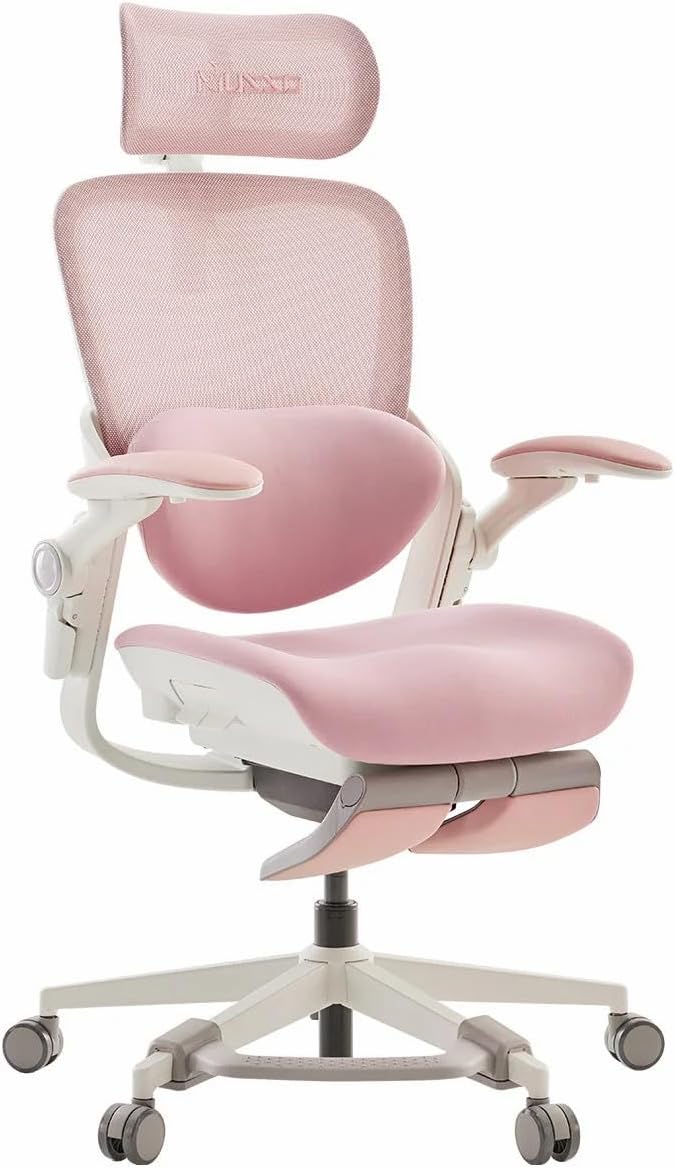 MUSSO E80 MUSE Petite Ergonomic Office Chair for Women, Pink | 3-Level 3D Lumbar Support, 4D Headrest, 90° Flip-Up Arms, Footrest, 135° Recline, Breathable Mesh