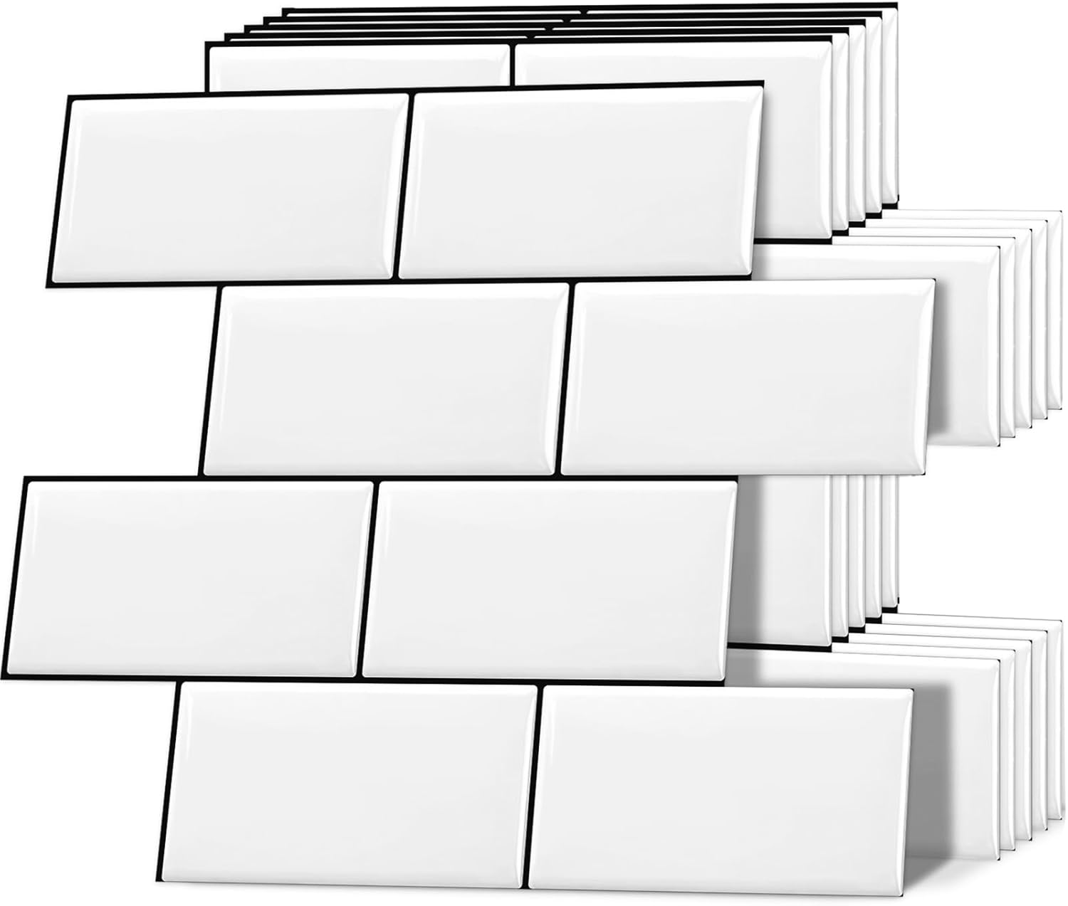 DEWOO 10 Peel and Stick Subway Tile Kitchen Backsplash for Wall, White (Thicker Design)