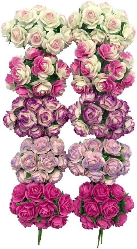 100 pcs Mini Rose Mixed Pink Colors Mulberry Paper Flower 15-18 mm Scrap Booking Wedding DIY Craft Supplies Card, Small Roses (Mixed Pink)