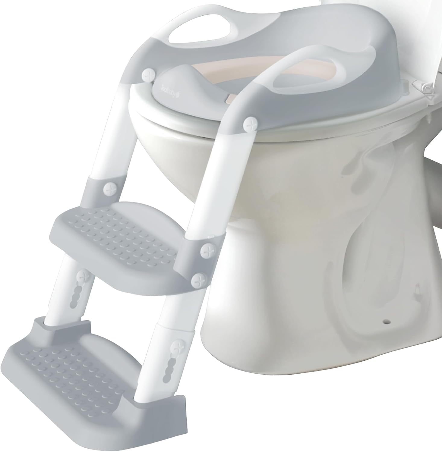 Potty Training Ladder - Soft Cushioned Seat, Adjustable Height, Collapsible, Non-Slip with Splash Guard - Ready Step Go! - Jool Baby (Grey)
